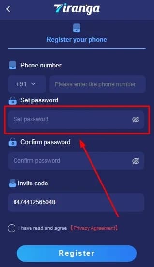Tiranga Game Registration Password
