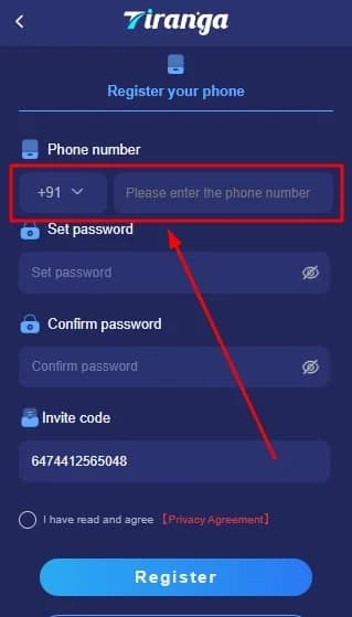 Tiranga Game Registration Mobile Number